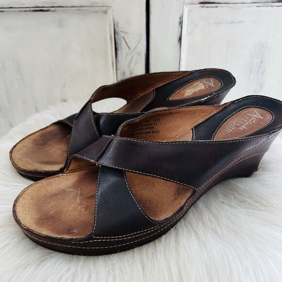 Clarks Artisan Collection Espresso Brown Wedge Slip on Earthy Sandals - Size 10M - Picture 4 of 9